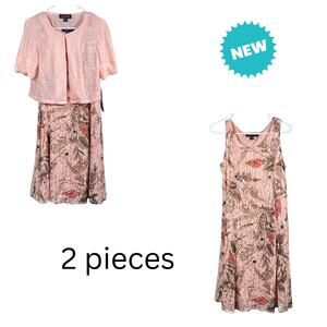 Perceptions New York Dress Women's Medium Two Piece Jacket Pink Floral Lace